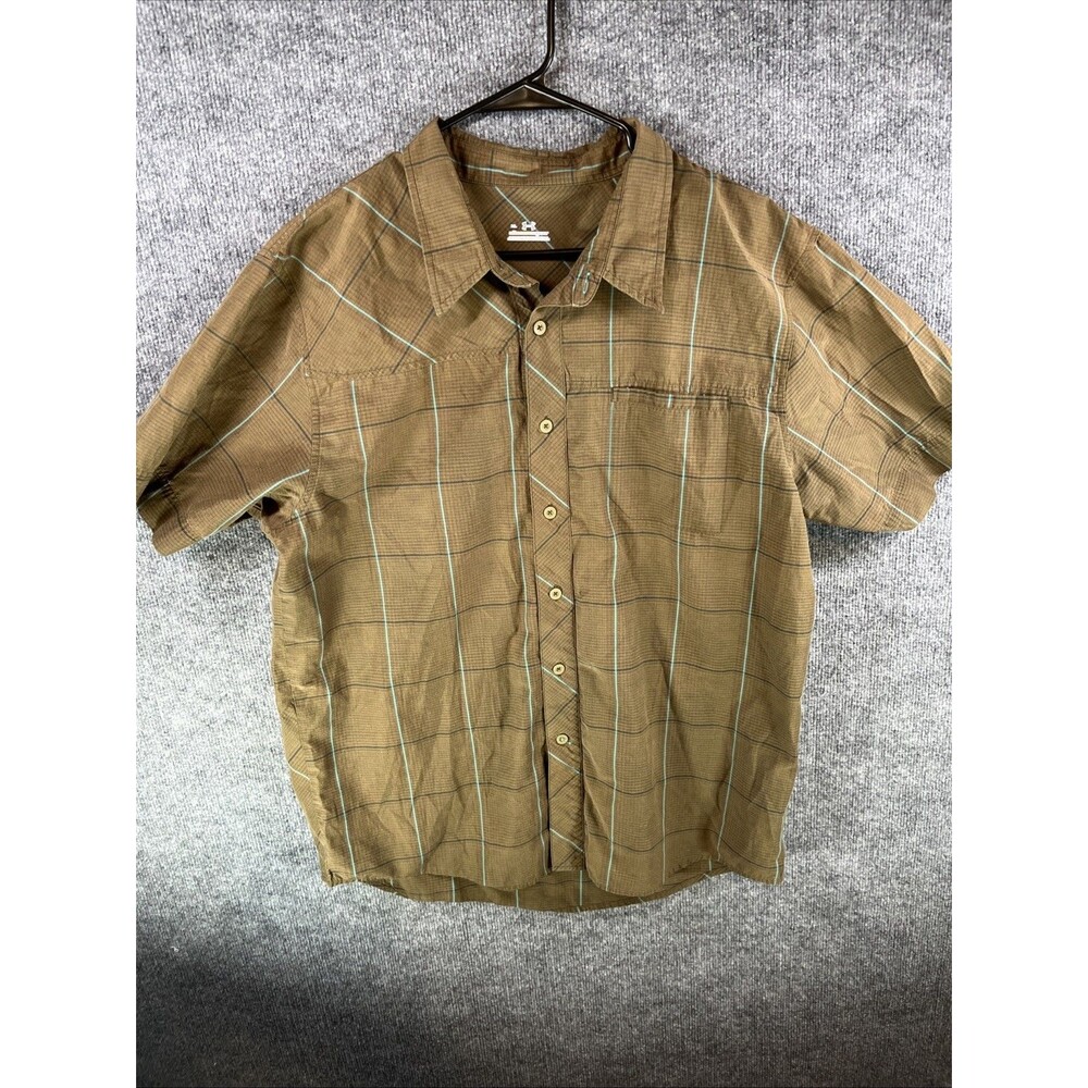 Under Armour AllSeasonGear Shirt Mens XL Brown Plaid Short Sleeve Button Up